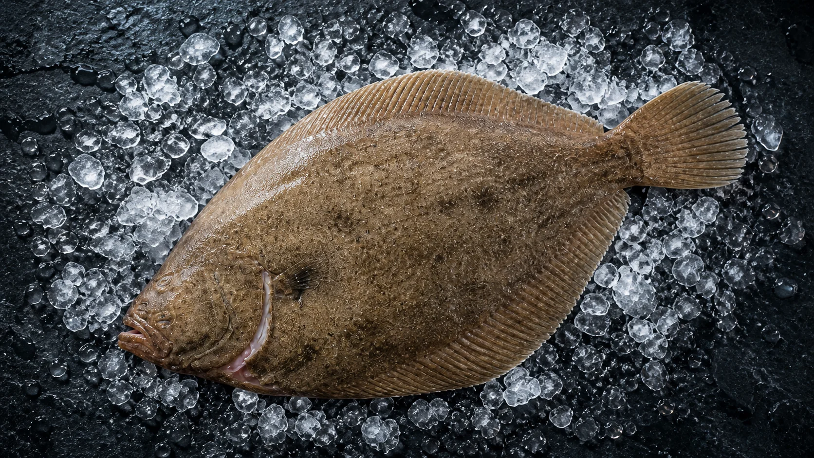 Barbue entière fraîche sur glace