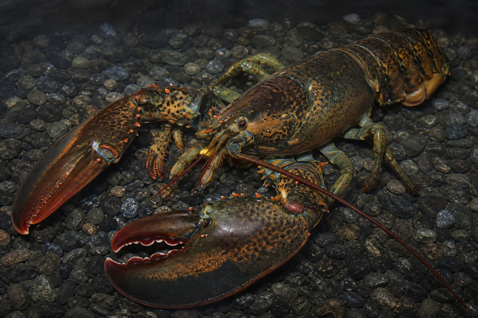 Homard américain et canadien présenté frais dans un environnement professionnel