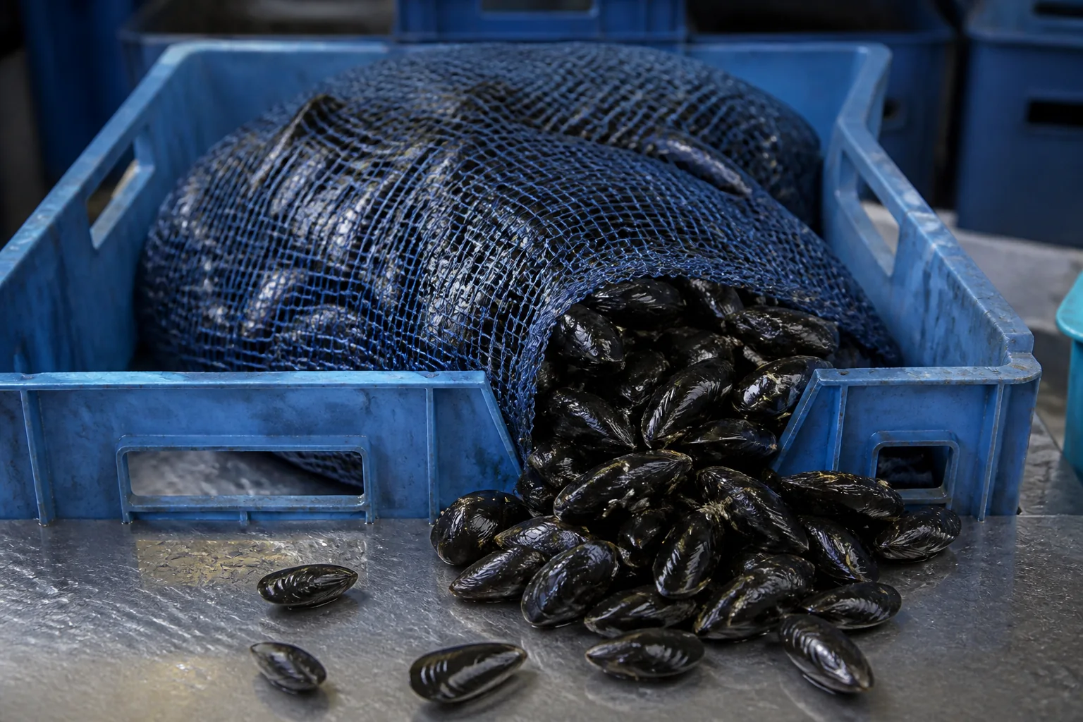 Moules de Zélande présenté frais dans un environnement professionnel